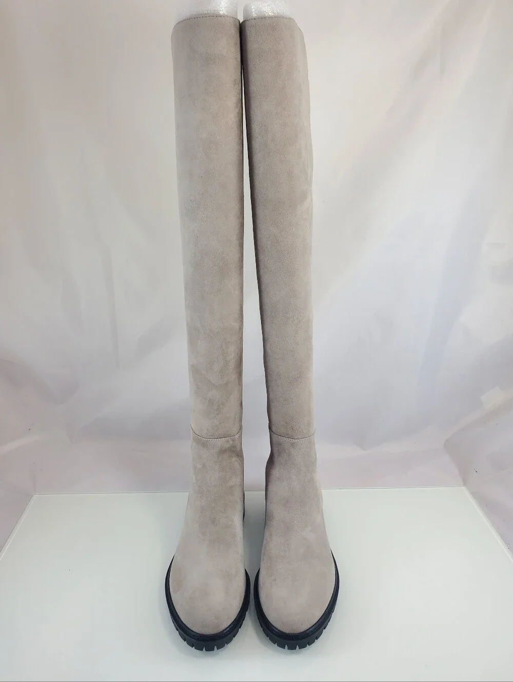 NWT$795 Stuart Weitzman City Over-the-Knee Leather Boots in Light Beige Sz 6